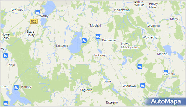 mapa Trokajny gmina Miłakowo, Trokajny gmina Miłakowo na mapie Targeo