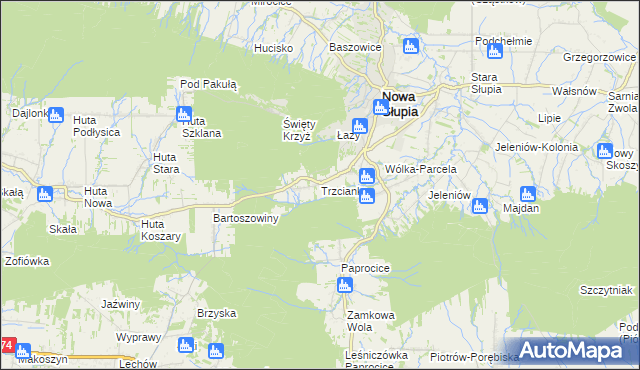 mapa Trzcianka gmina Nowa Słupia, Trzcianka gmina Nowa Słupia na mapie Targeo