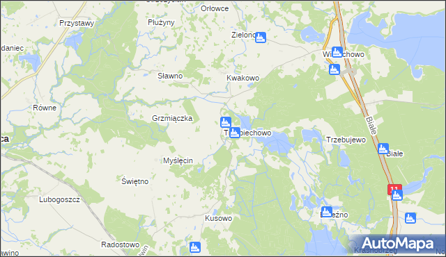mapa Trzebiechowo gmina Szczecinek, Trzebiechowo gmina Szczecinek na mapie Targeo