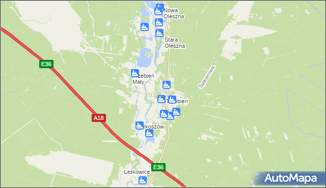 mapa Trzebień gmina Bolesławiec, Trzebień gmina Bolesławiec na mapie Targeo