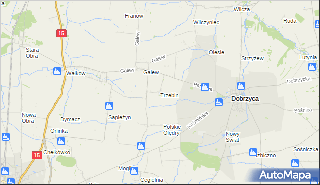 mapa Trzebin gmina Dobrzyca, Trzebin gmina Dobrzyca na mapie Targeo