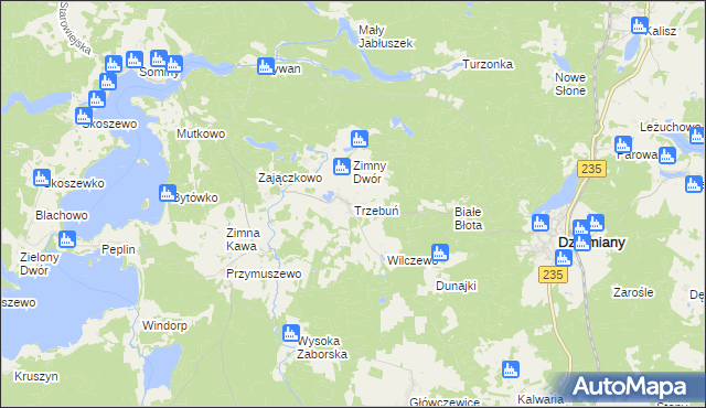 mapa Trzebuń gmina Dziemiany, Trzebuń gmina Dziemiany na mapie Targeo