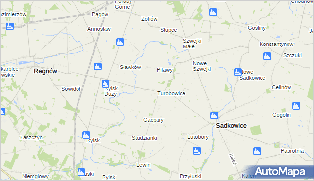 mapa Turobowice gmina Sadkowice, Turobowice gmina Sadkowice na mapie Targeo
