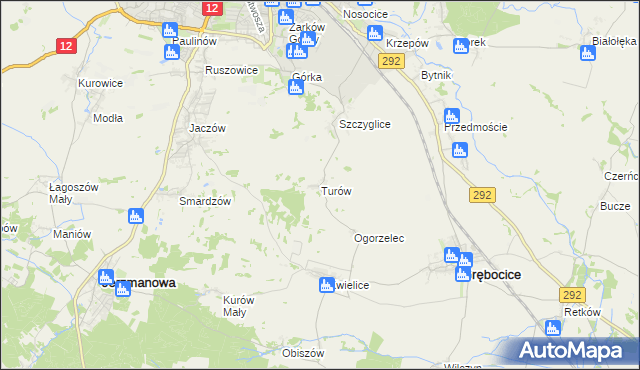mapa Turów gmina Głogów, Turów gmina Głogów na mapie Targeo