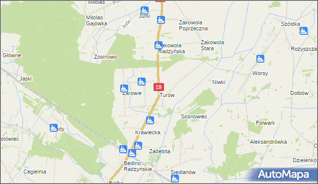 mapa Turów gmina Kąkolewnica, Turów gmina Kąkolewnica na mapie Targeo