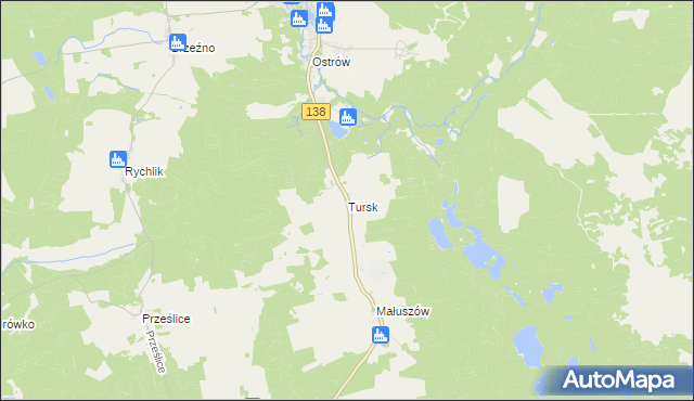 mapa Tursk gmina Sulęcin, Tursk gmina Sulęcin na mapie Targeo