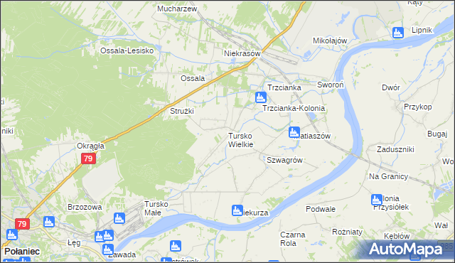 mapa Tursko Wielkie, Tursko Wielkie na mapie Targeo