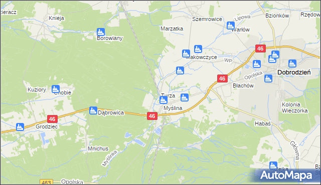 mapa Turza gmina Dobrodzień, Turza gmina Dobrodzień na mapie Targeo