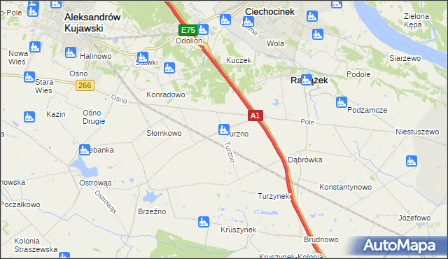 mapa Turzno gmina Raciążek, Turzno gmina Raciążek na mapie Targeo