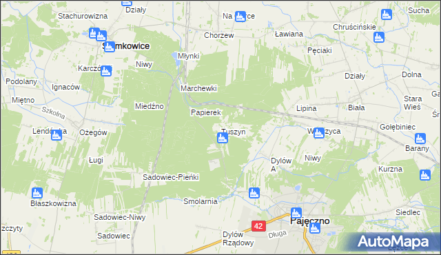 mapa Tuszyn gmina Pajęczno, Tuszyn gmina Pajęczno na mapie Targeo