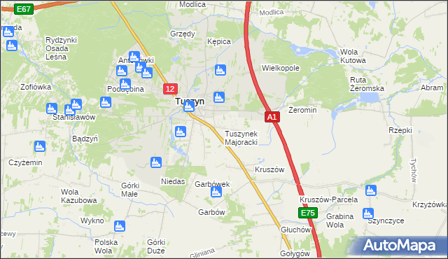 mapa Tuszynek Majoracki, Tuszynek Majoracki na mapie Targeo