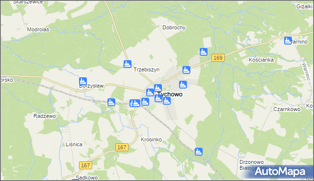 mapa Tychowo powiat białogardzki, Tychowo powiat białogardzki na mapie Targeo