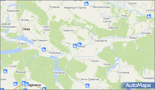 mapa Tyniec gmina Oksa, Tyniec gmina Oksa na mapie Targeo