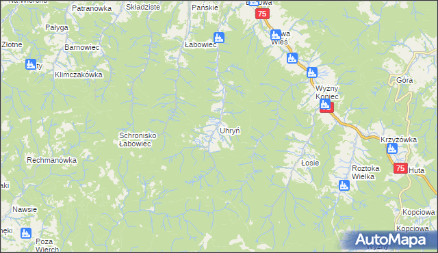 mapa Uhryń, Uhryń na mapie Targeo