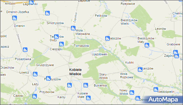 mapa Ujazdówek gmina Kobiele Wielkie, Ujazdówek gmina Kobiele Wielkie na mapie Targeo