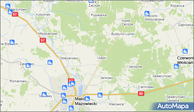 mapa Ulaski gmina Czerwonka, Ulaski gmina Czerwonka na mapie Targeo