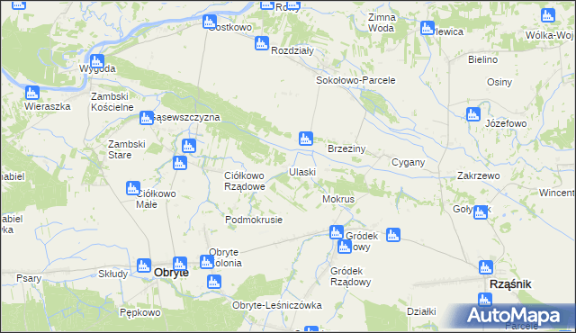 mapa Ulaski gmina Obryte, Ulaski gmina Obryte na mapie Targeo