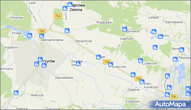 mapa Ulesie gmina Dąbrowa Zielona, Ulesie gmina Dąbrowa Zielona na mapie Targeo