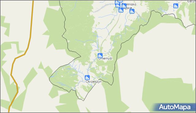 mapa Uniemyśl gmina Lubawka, Uniemyśl gmina Lubawka na mapie Targeo