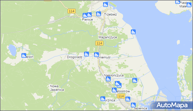 mapa Uniemyśl gmina Police, Uniemyśl gmina Police na mapie Targeo