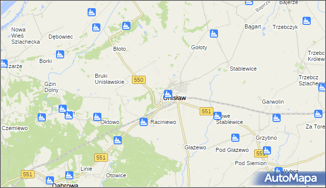 mapa Unisław powiat chełmiński, Unisław powiat chełmiński na mapie Targeo