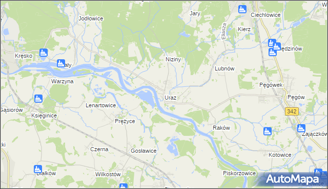 mapa Uraz gmina Oborniki Śląskie, Uraz gmina Oborniki Śląskie na mapie Targeo