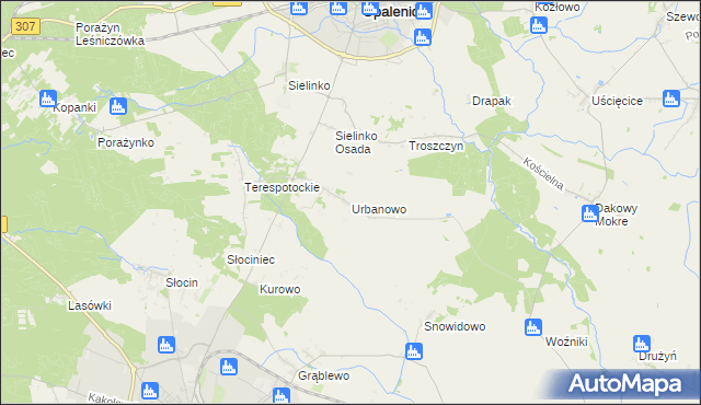 mapa Urbanowo gmina Opalenica, Urbanowo gmina Opalenica na mapie Targeo