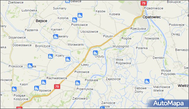 mapa Urzuty gmina Opatowiec, Urzuty gmina Opatowiec na mapie Targeo