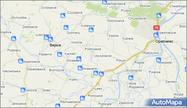 mapa Uściszowice, Uściszowice na mapie Targeo