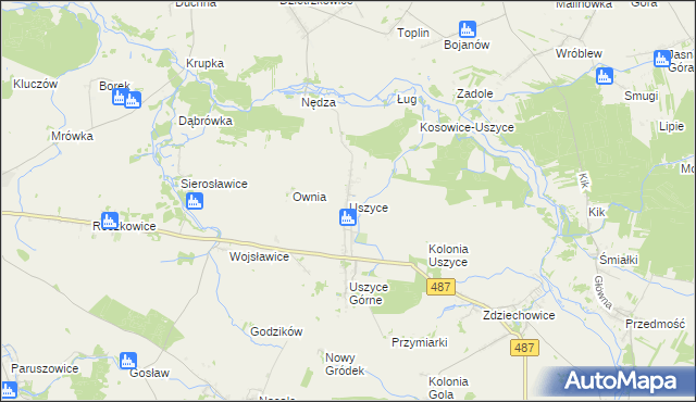 mapa Uszyce, Uszyce na mapie Targeo