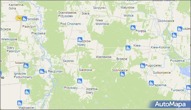 mapa Wacławów gmina Aleksandrów, Wacławów gmina Aleksandrów na mapie Targeo