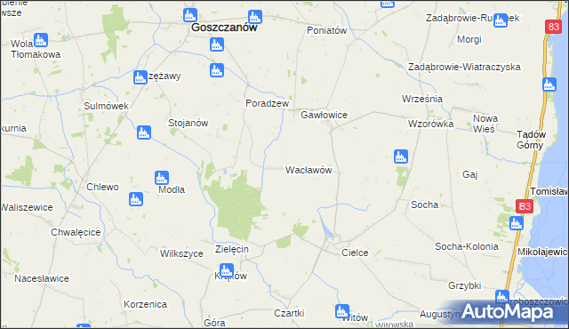 mapa Wacławów gmina Goszczanów, Wacławów gmina Goszczanów na mapie Targeo