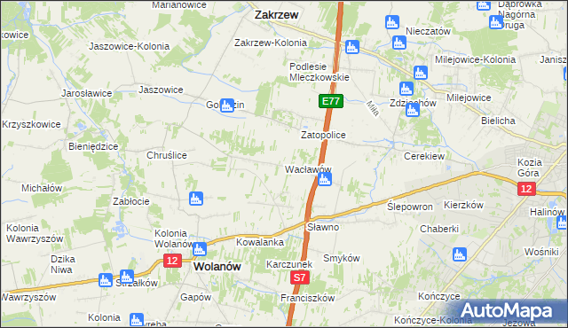 mapa Wacławów gmina Wolanów, Wacławów gmina Wolanów na mapie Targeo