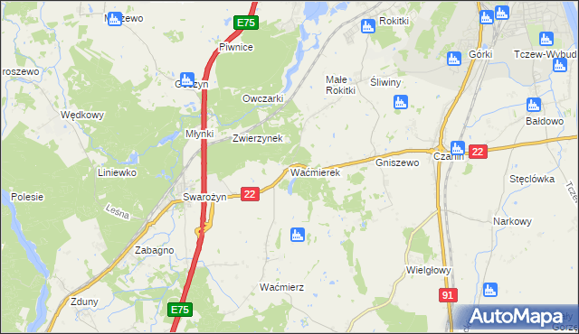 mapa Waćmierek, Waćmierek na mapie Targeo