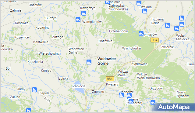 mapa Wadowice Górne, Wadowice Górne na mapie Targeo