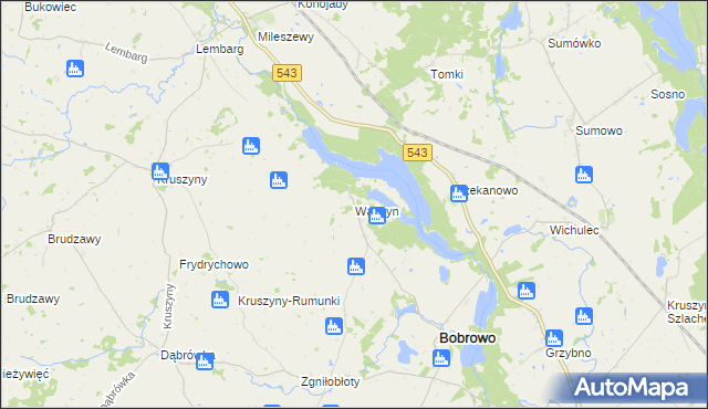 mapa Wądzyn gmina Bobrowo, Wądzyn gmina Bobrowo na mapie Targeo