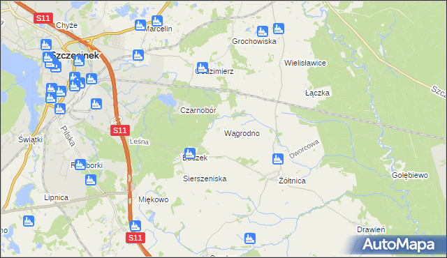 mapa Wągrodno gmina Szczecinek, Wągrodno gmina Szczecinek na mapie Targeo