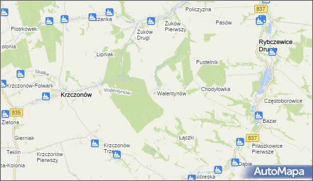 mapa Walentynów gmina Krzczonów, Walentynów gmina Krzczonów na mapie Targeo