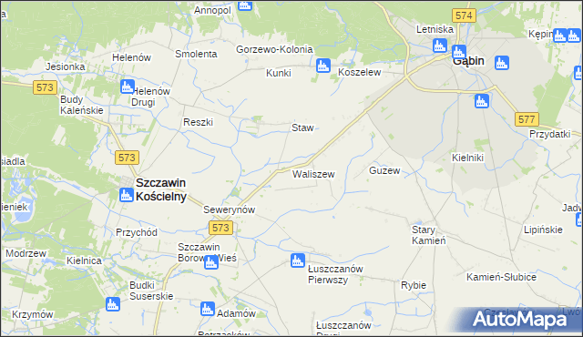 mapa Waliszew gmina Szczawin Kościelny, Waliszew gmina Szczawin Kościelny na mapie Targeo