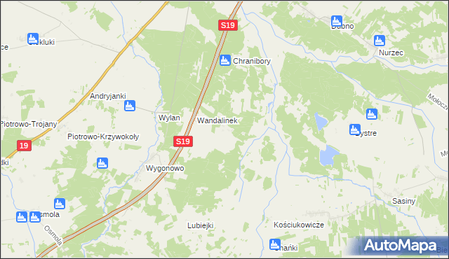 mapa Wandalin gmina Boćki, Wandalin gmina Boćki na mapie Targeo