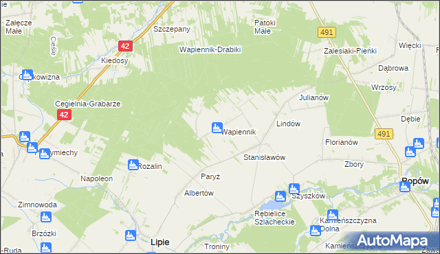 mapa Wapiennik gmina Lipie, Wapiennik gmina Lipie na mapie Targeo