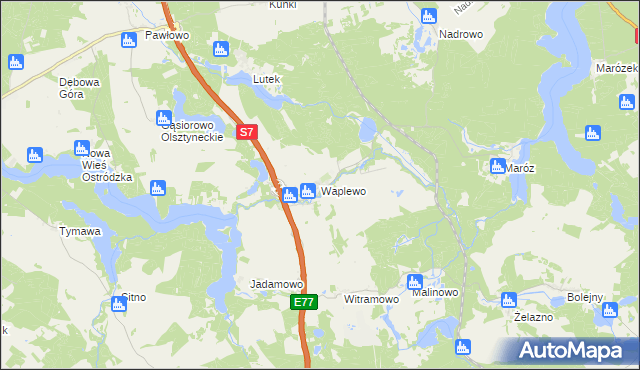 mapa Waplewo gmina Olsztynek, Waplewo gmina Olsztynek na mapie Targeo