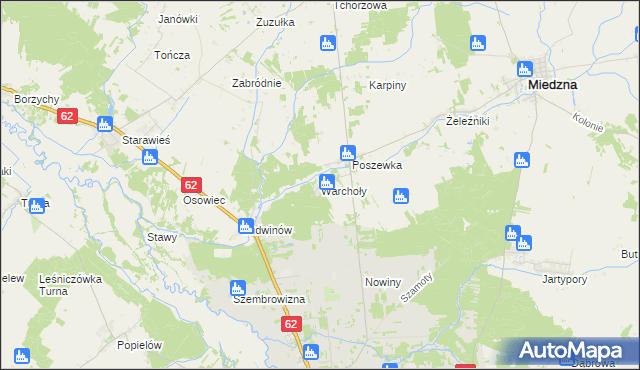 mapa Warchoły, Warchoły na mapie Targeo