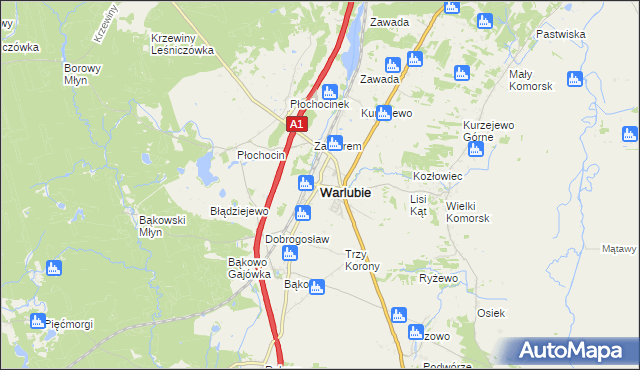 mapa Warlubie, Warlubie na mapie Targeo