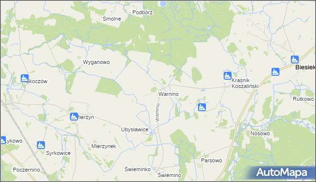 mapa Warnino gmina Biesiekierz, Warnino gmina Biesiekierz na mapie Targeo