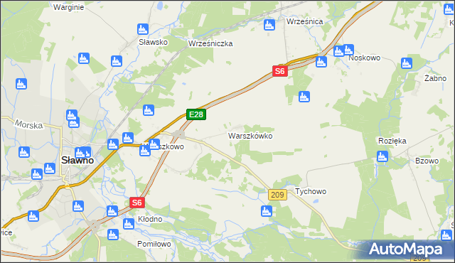 mapa Warszkówko, Warszkówko na mapie Targeo