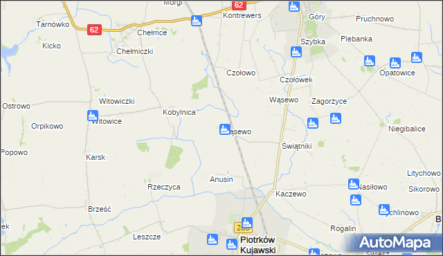 mapa Wąsewo gmina Piotrków Kujawski, Wąsewo gmina Piotrków Kujawski na mapie Targeo