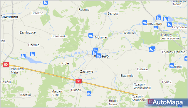 mapa Wąsewo powiat ostrowski, Wąsewo powiat ostrowski na mapie Targeo