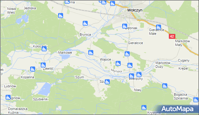 mapa Wąsice, Wąsice na mapie Targeo