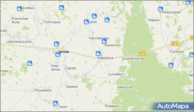 mapa Wasilówka gmina Janów, Wasilówka gmina Janów na mapie Targeo